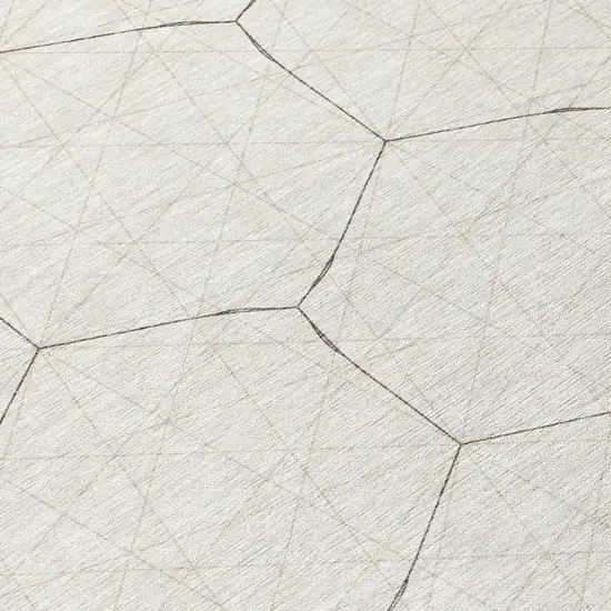 8' Ivory Beige And Black Round Geometric Washable Indoor Outdoor Area Rug Photo 8