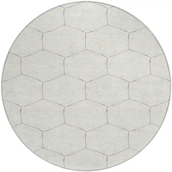 8' Ivory Beige And Black Round Geometric Washable Indoor Outdoor Area Rug Photo 2