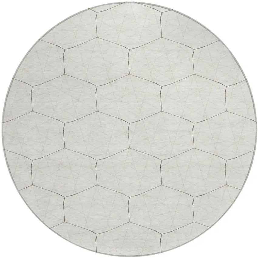 8' Ivory Beige And Black Round Geometric Washable Indoor Outdoor Area Rug Photo 2