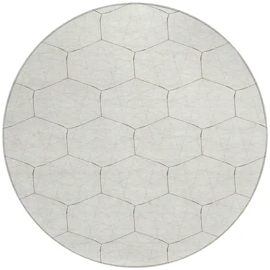 8' Ivory Beige And Black Round Geometric Washable Indoor Outdoor Area Rug Photo 5