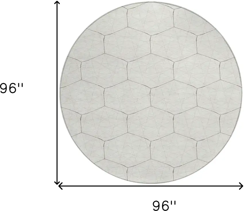 8' Ivory Beige And Black Round Geometric Washable Indoor Outdoor Area Rug Photo 3