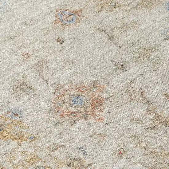 8' Ivory Beige And Blue Round Floral Washable Indoor Outdoor Area Rug Photo 8
