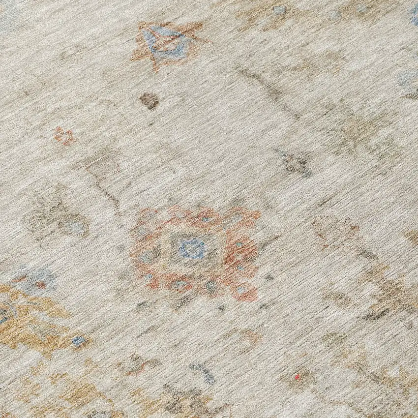 8' Ivory Beige And Blue Round Floral Washable Indoor Outdoor Area Rug Photo 8
