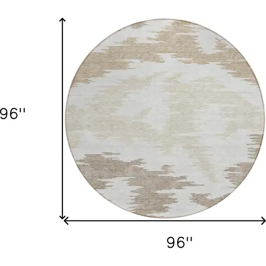 8' Ivory Beige And Brown Round Abstract Washable Indoor Outdoor Area Rug Photo 8