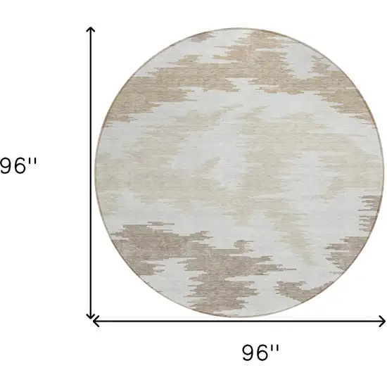 8' Ivory Beige And Brown Round Abstract Washable Indoor Outdoor Area Rug Photo 8