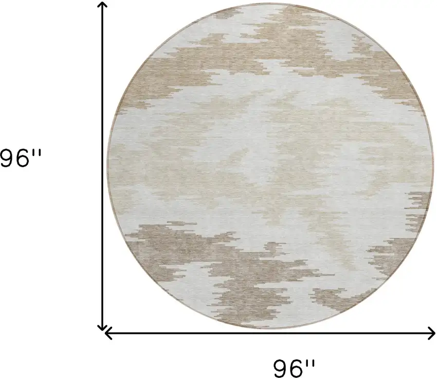 8' Ivory Beige And Brown Round Abstract Washable Indoor Outdoor Area Rug Photo 8