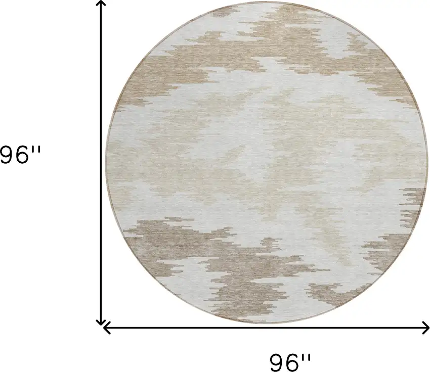 8' Ivory Beige And Brown Round Abstract Washable Indoor Outdoor Area Rug Photo 8