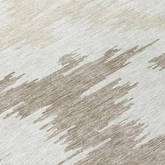 8' Ivory Beige And Brown Round Abstract Washable Indoor Outdoor Area Rug Photo 8