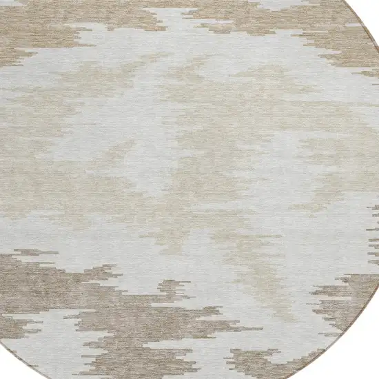 8' Ivory Beige And Brown Round Abstract Washable Indoor Outdoor Area Rug Photo 4