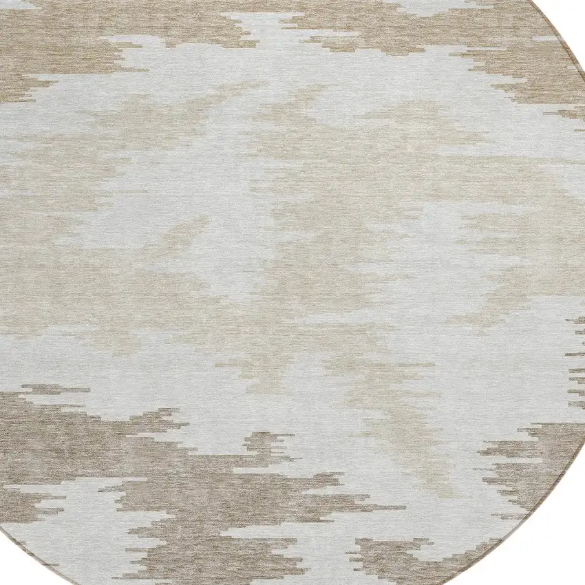 8' Ivory Beige And Brown Round Abstract Washable Indoor Outdoor Area Rug Photo 4