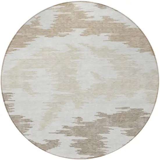 8' Ivory Beige And Brown Round Abstract Washable Indoor Outdoor Area Rug Photo 5