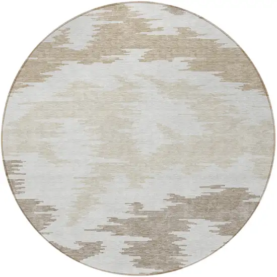 8' Ivory Beige And Brown Round Abstract Washable Indoor Outdoor Area Rug Photo 5