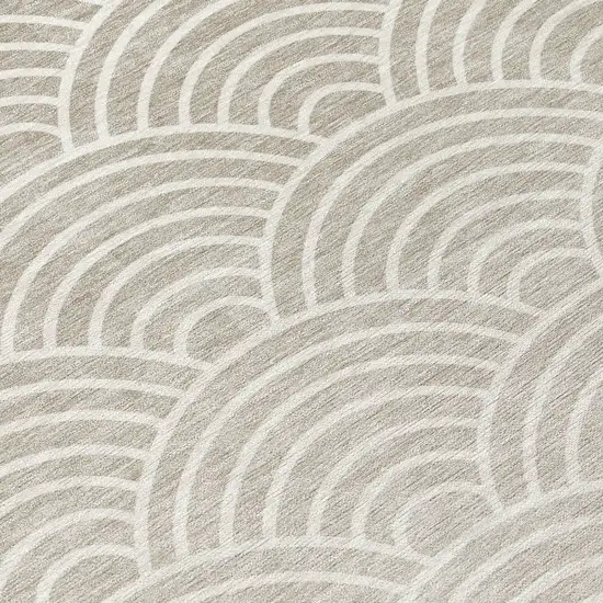 8' Ivory Beige And Brown Round Geometric Washable Indoor Outdoor Area Rug Photo 9