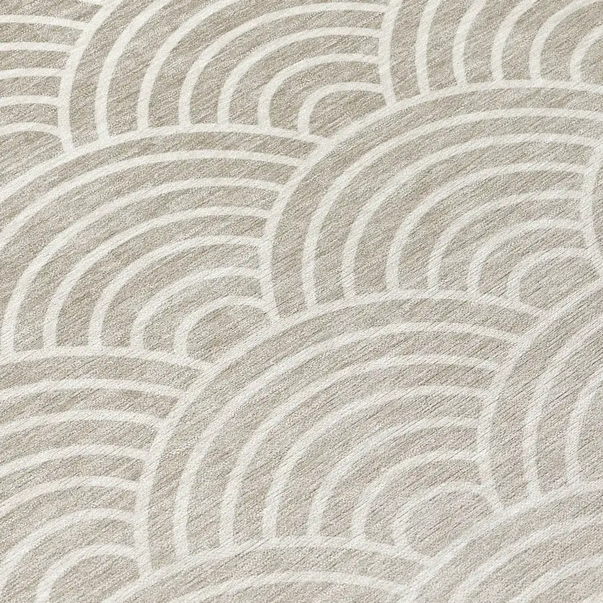 8' Ivory Beige And Brown Round Geometric Washable Indoor Outdoor Area Rug Photo 9