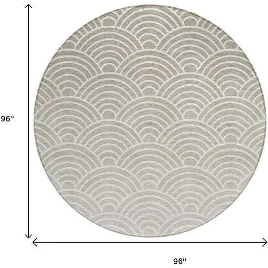 8' Ivory Beige And Brown Round Geometric Washable Indoor Outdoor Area Rug Photo 7