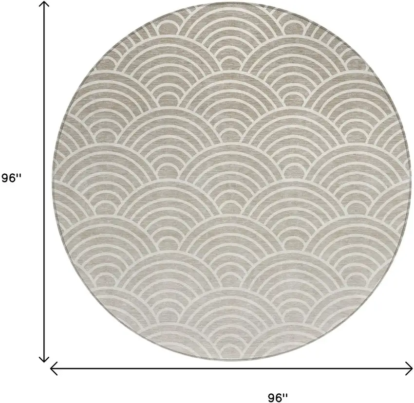 8' Ivory Beige And Brown Round Geometric Washable Indoor Outdoor Area Rug Photo 7