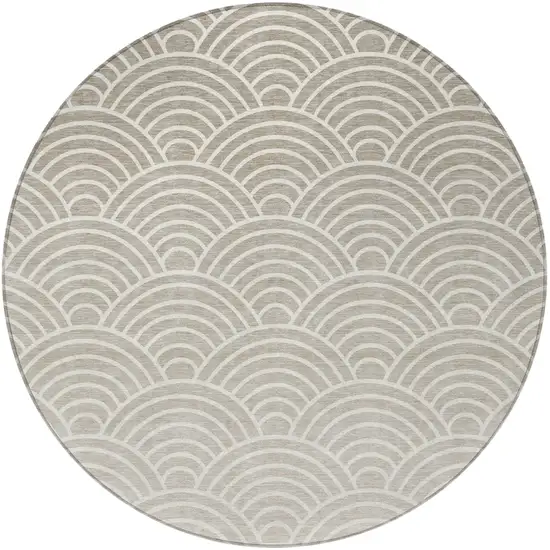 8' Ivory Beige And Brown Round Geometric Washable Indoor Outdoor Area Rug Photo 3