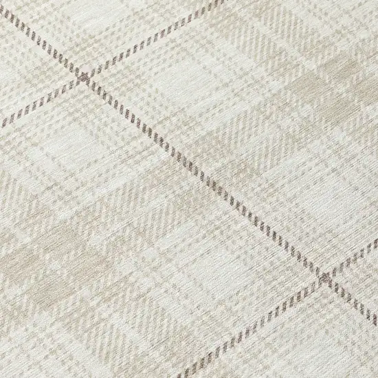 8' Ivory Beige And Brown Round Plaid Washable Indoor Outdoor Area Rug Photo 8