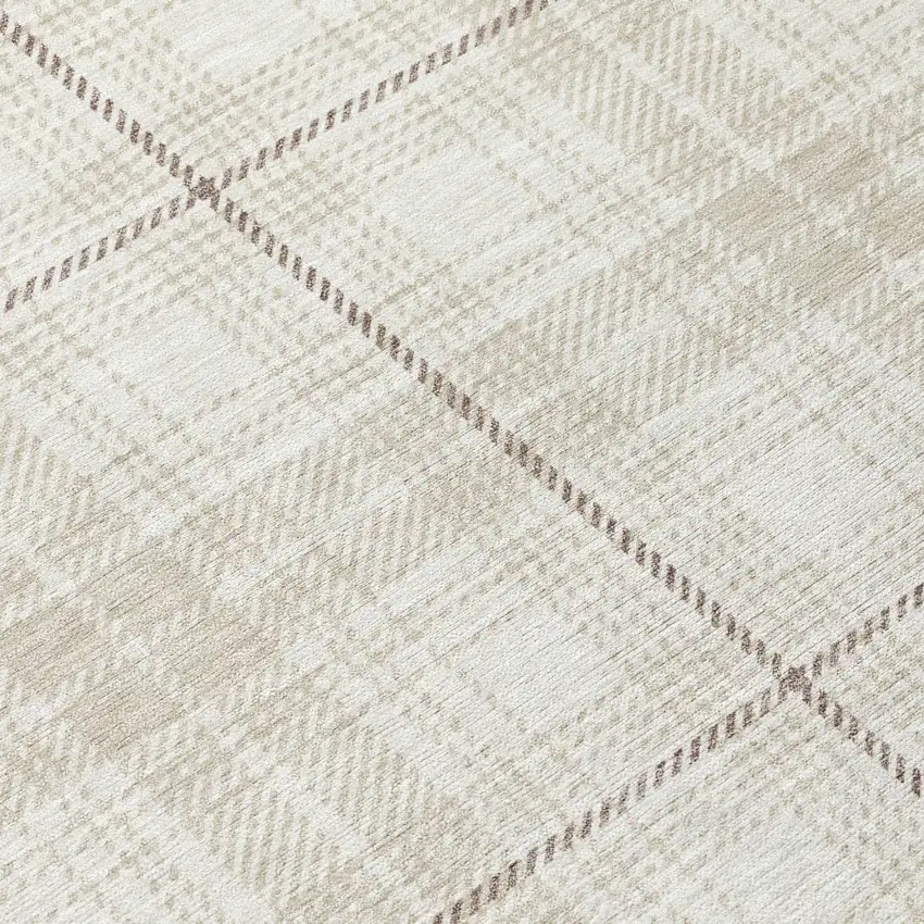 8' Ivory Beige And Brown Round Plaid Washable Indoor Outdoor Area Rug Photo 8