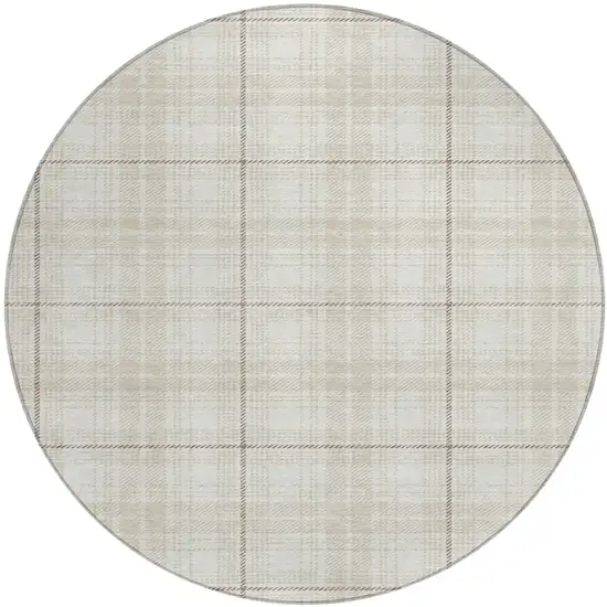 8' Ivory Beige And Brown Round Plaid Washable Indoor Outdoor Area Rug Photo 2