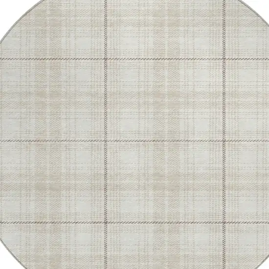 8' Ivory Beige And Brown Round Plaid Washable Indoor Outdoor Area Rug Photo 3