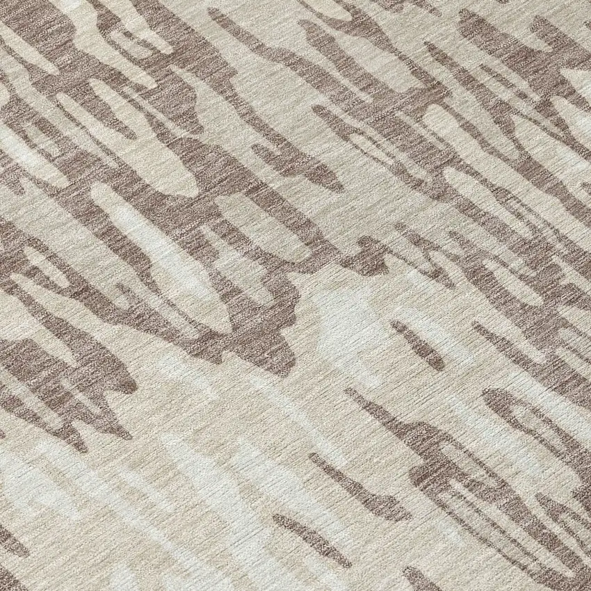 8' Ivory Beige And Brown Round Striped Washable Indoor Outdoor Area Rug Photo 8