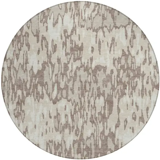 8' Ivory Beige And Brown Round Striped Washable Indoor Outdoor Area Rug Photo 2