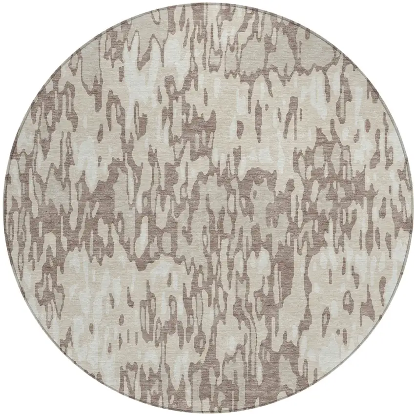 8' Ivory Beige And Brown Round Striped Washable Indoor Outdoor Area Rug Photo 2
