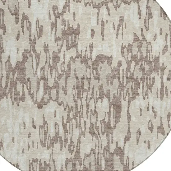 8' Ivory Beige And Brown Round Striped Washable Indoor Outdoor Area Rug Photo 4