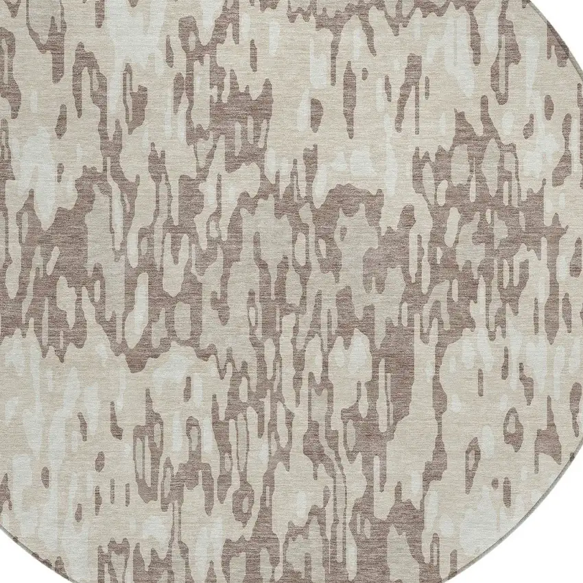 8' Ivory Beige And Brown Round Striped Washable Indoor Outdoor Area Rug Photo 4