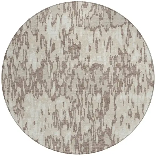 8' Ivory Beige And Brown Round Striped Washable Indoor Outdoor Area Rug Photo 5