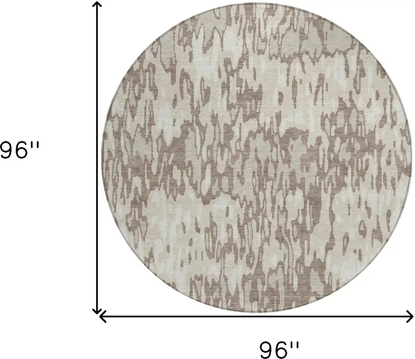 8' Ivory Beige And Brown Round Striped Washable Indoor Outdoor Area Rug Photo 3