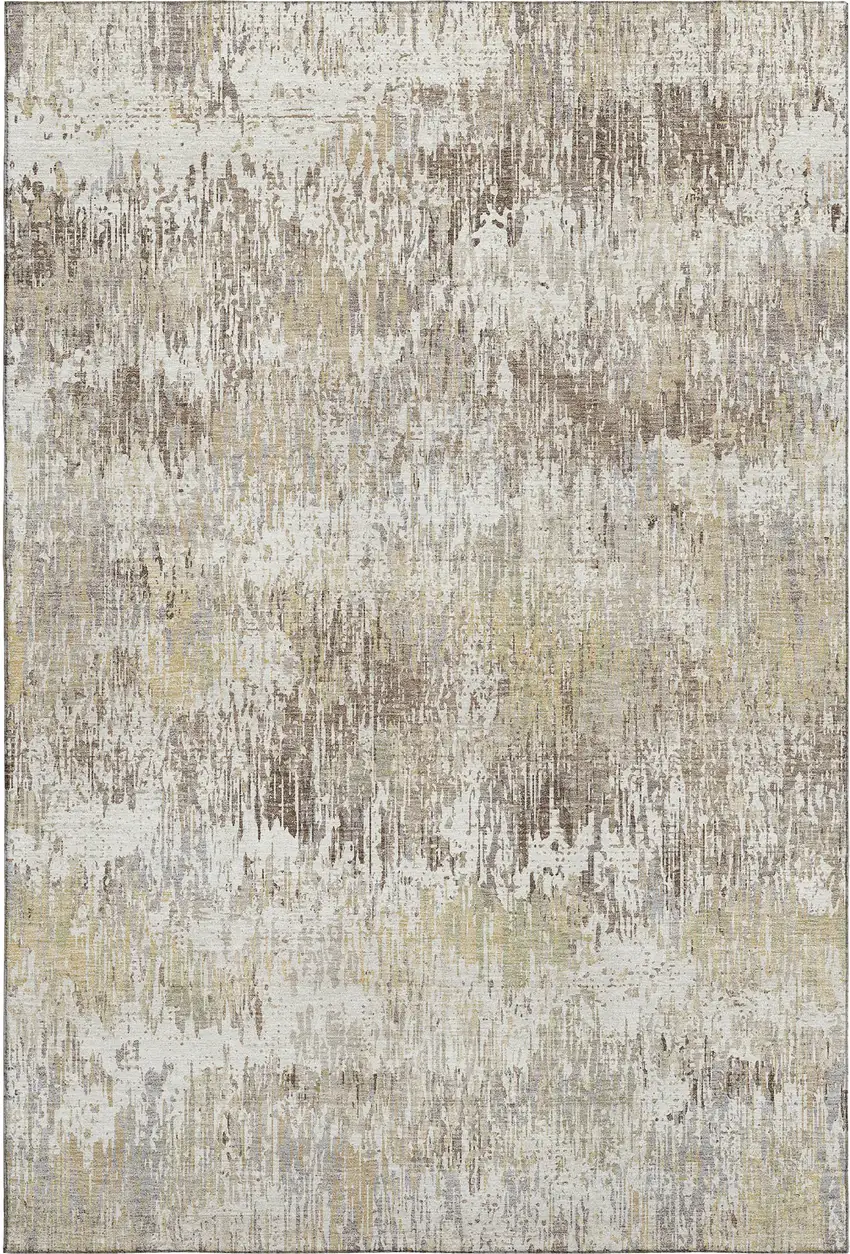 8' Ivory Beige And Brown Striped Washable Area Rug With UV Protection Photo 3