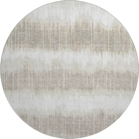 8' Ivory Beige And Brown Striped Washable Round Rug With UV Protection Photo 1