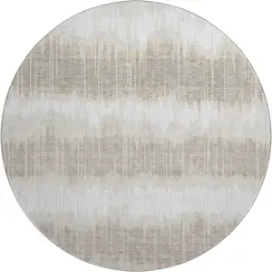 Photo of 8' Ivory Beige And Brown Striped Washable Round Rug With UV Protection