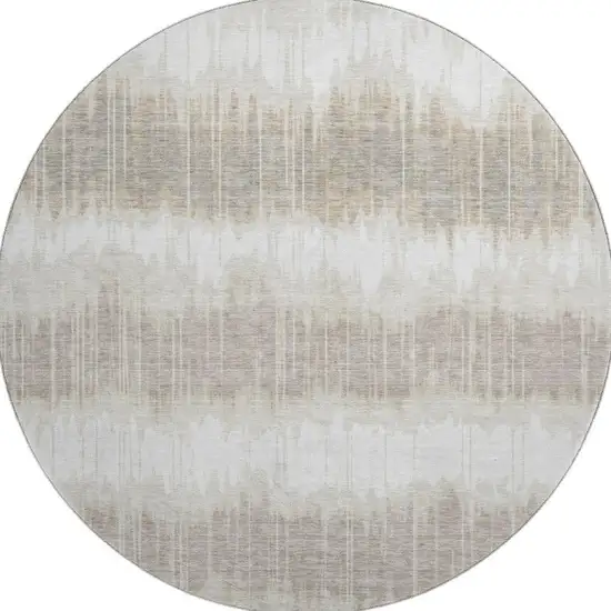 8' Ivory Beige And Brown Striped Washable Round Rug With UV Protection Photo 4
