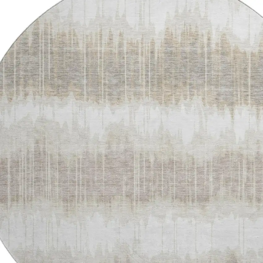 8' Ivory Beige And Brown Striped Washable Round Rug With UV Protection Photo 3