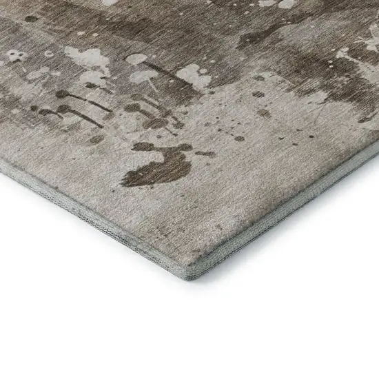 8' Ivory Beige And Charcoal Animal Print Washable Round Rug With UV Protection Photo 6