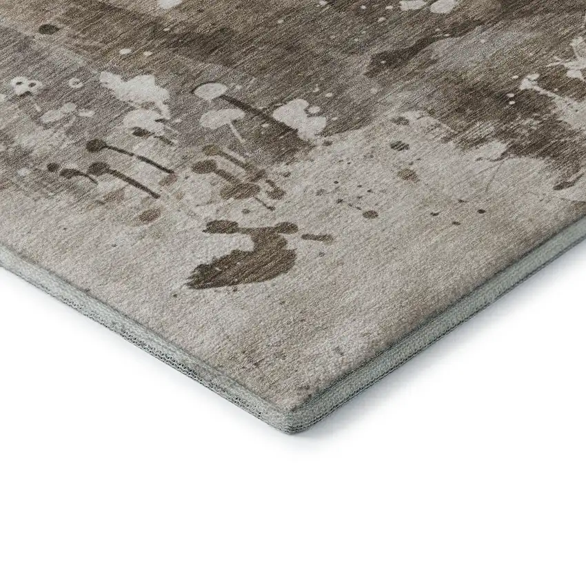 8' Ivory Beige And Charcoal Animal Print Washable Round Rug With UV Protection Photo 6