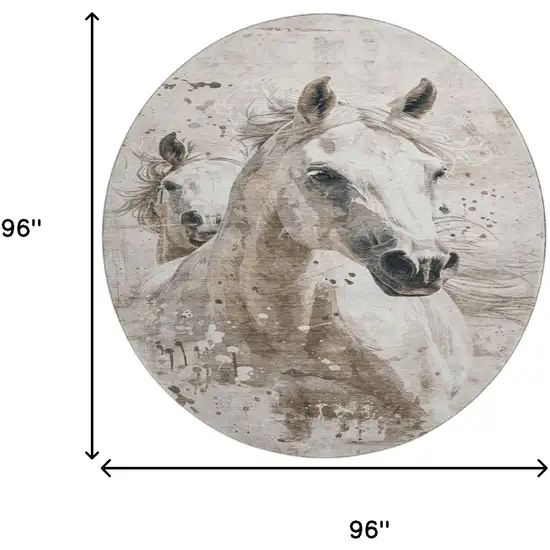 8' Ivory Beige And Charcoal Animal Print Washable Round Rug With UV Protection Photo 9