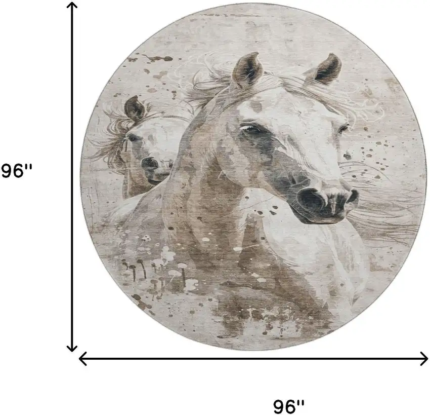 8' Ivory Beige And Charcoal Animal Print Washable Round Rug With UV Protection Photo 9