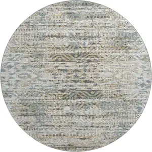 Photo of 8' Ivory Beige And Charcoal Moroccan Washable Round Rug With UV Protection