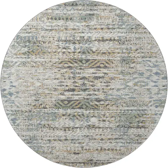 8' Ivory Beige And Charcoal Moroccan Washable Round Rug With UV Protection Photo 4