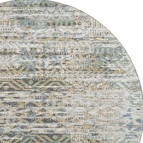 8' Ivory Beige And Charcoal Moroccan Washable Round Rug With UV Protection Photo 3