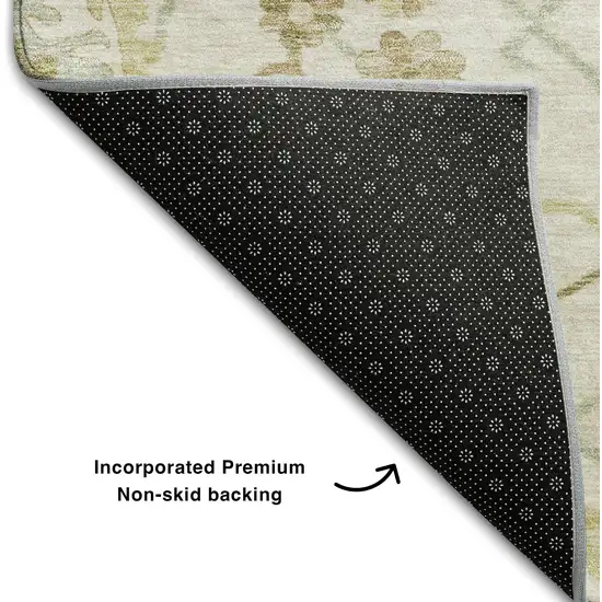 8' Ivory Beige And Copper Floral Medallion Washable Round Rug With UV Protection Photo 5