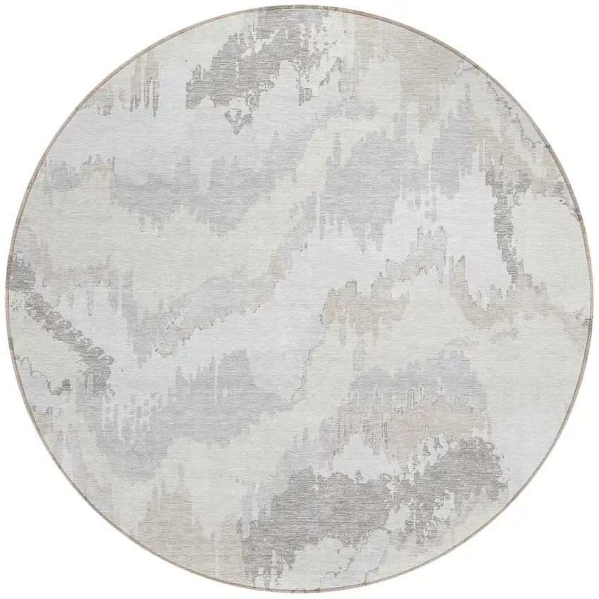 8' Ivory Beige And Cream Round Abstract Washable Indoor Outdoor Area Rug Photo 4