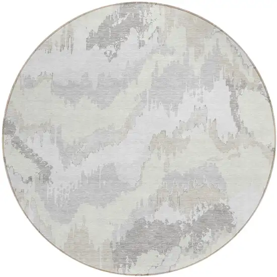 8' Ivory Beige And Cream Round Abstract Washable Indoor Outdoor Area Rug Photo 2