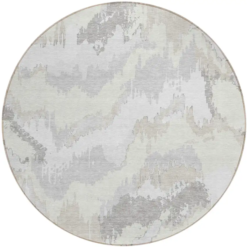 8' Ivory Beige And Cream Round Abstract Washable Indoor Outdoor Area Rug Photo 2
