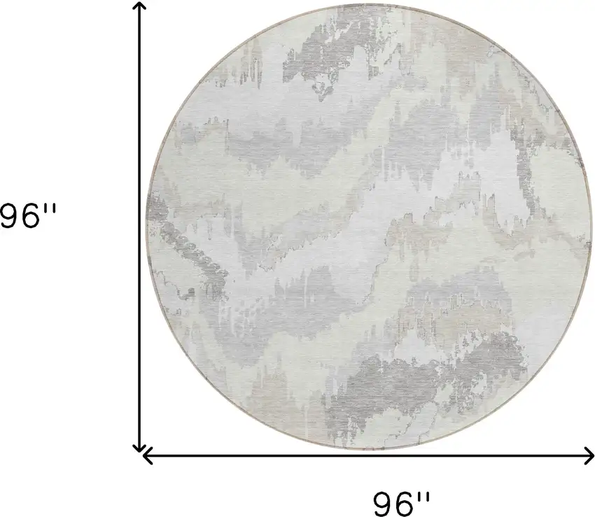 8' Ivory Beige And Cream Round Abstract Washable Indoor Outdoor Area Rug Photo 3