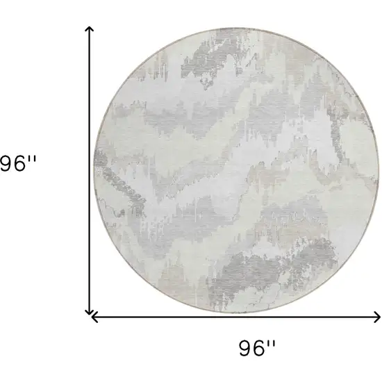 8' Ivory Beige And Cream Round Abstract Washable Indoor Outdoor Area Rug Photo 3